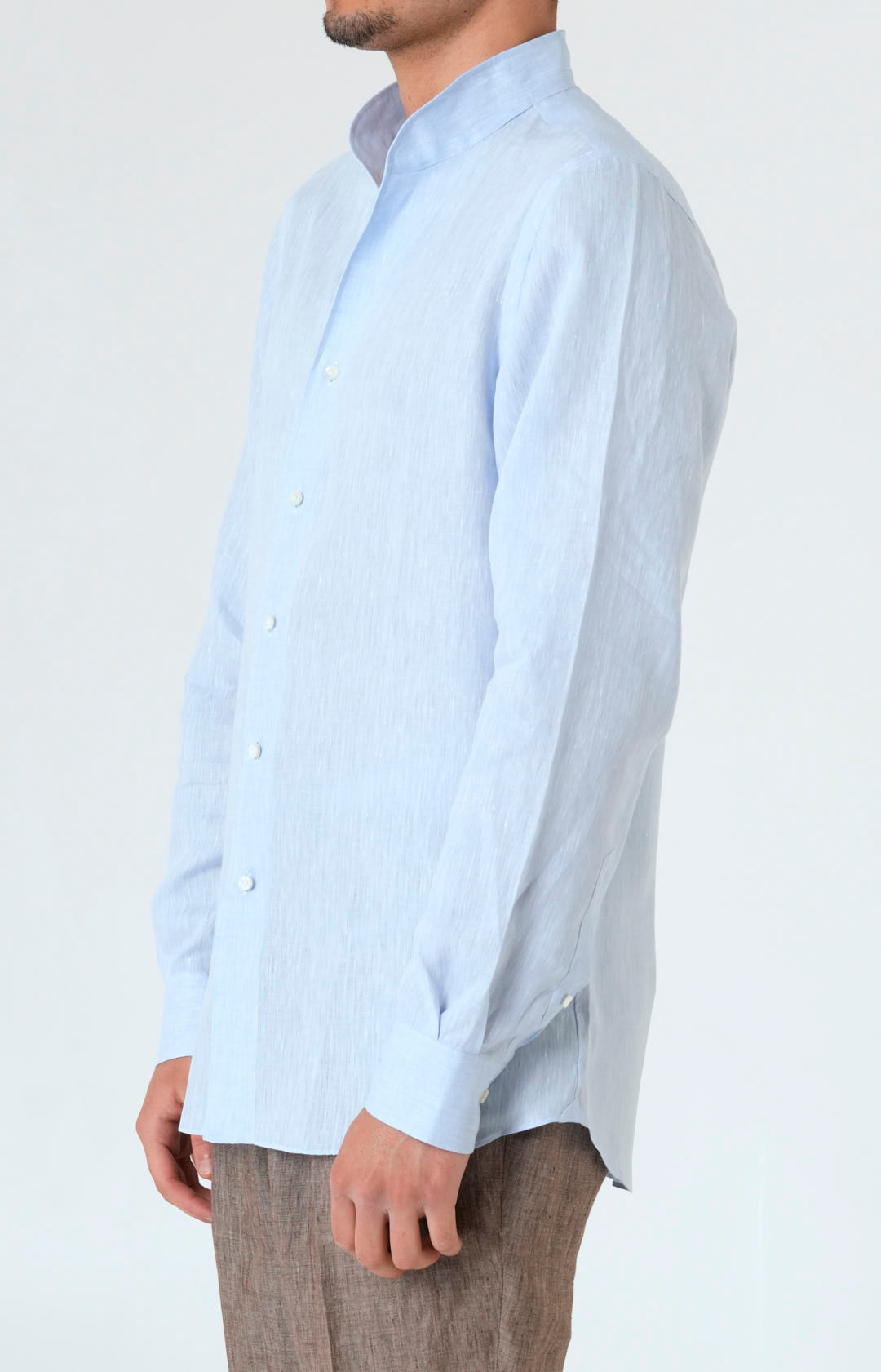Pure linen shirt with tulip collar