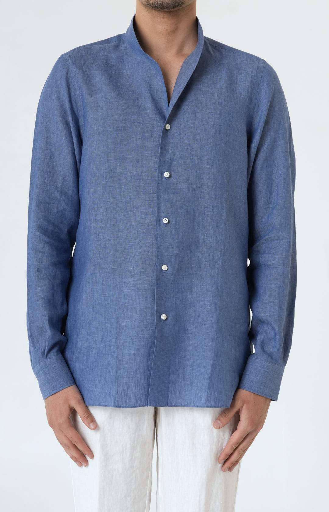 Pure linen shirt with tulip collar