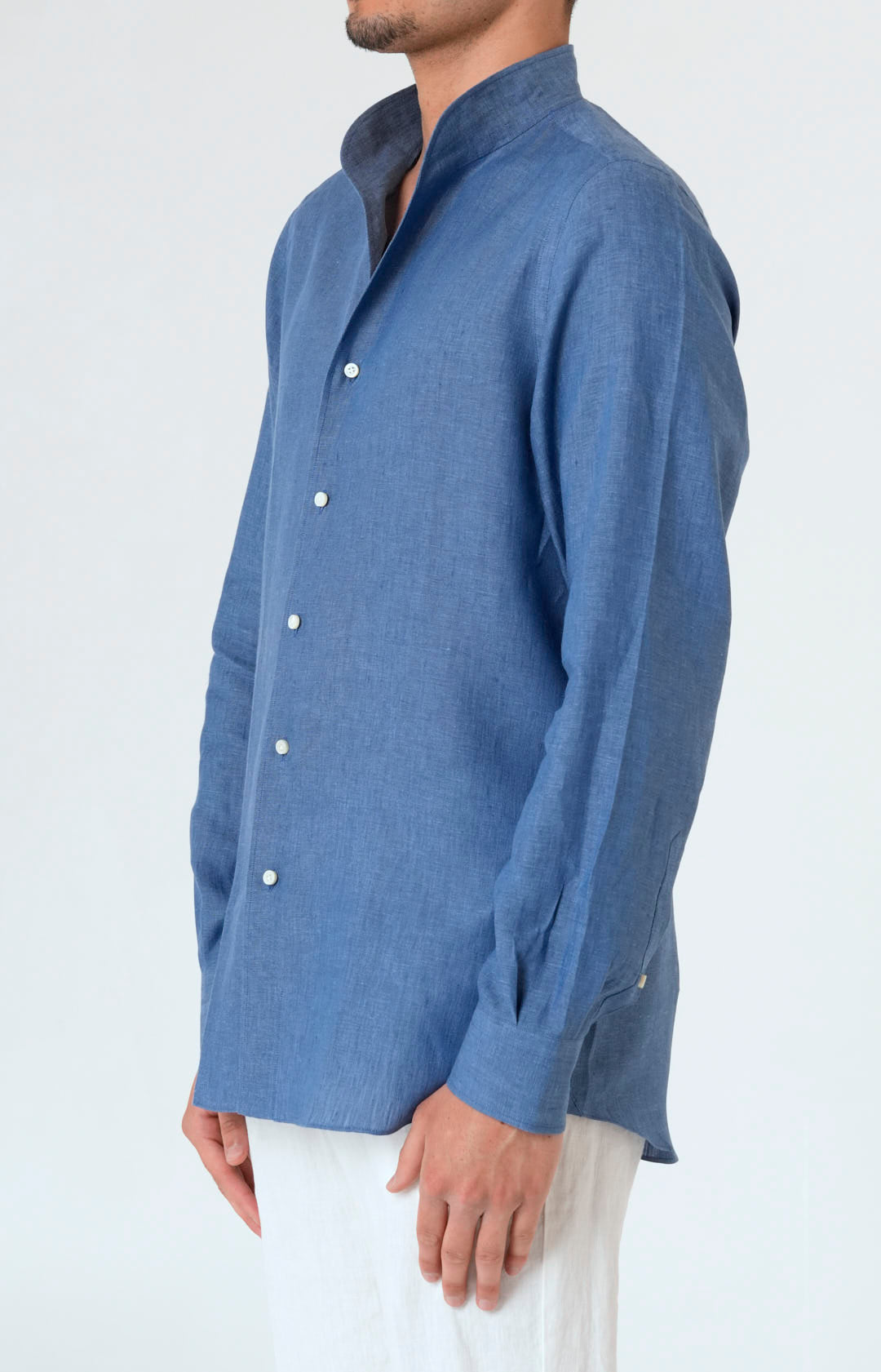 Pure linen shirt with tulip collar
