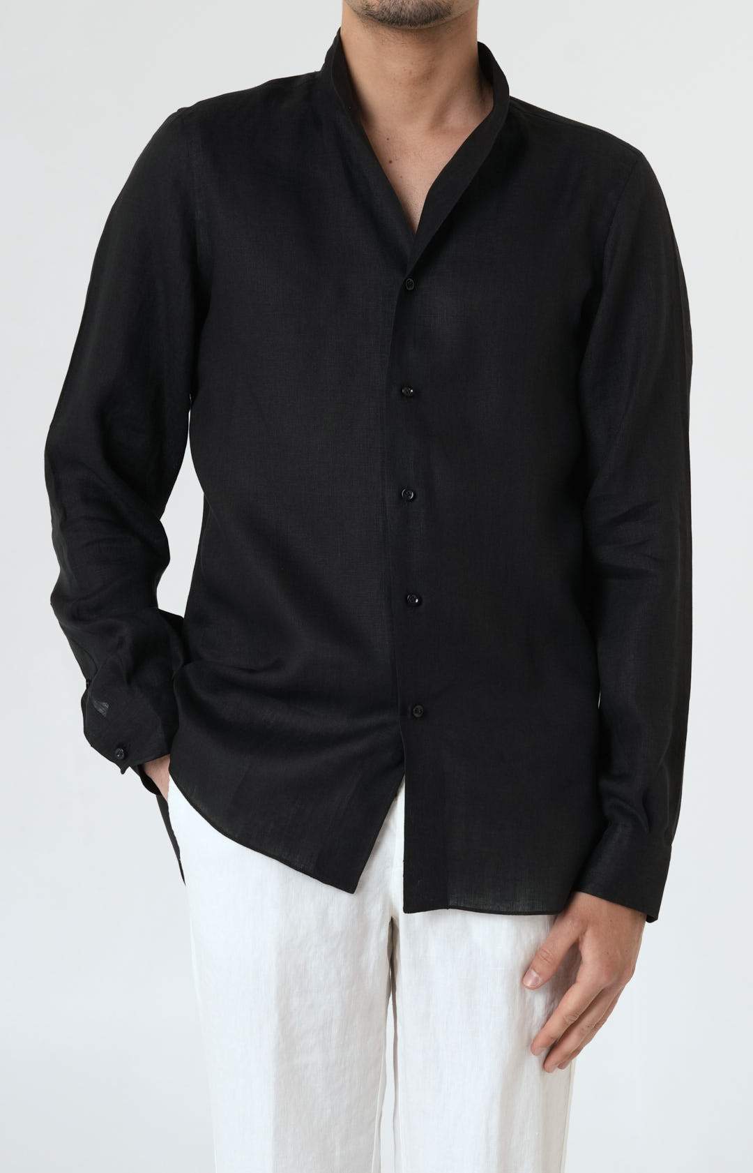 Pure linen shirt with tulip collar