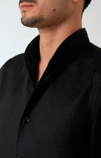 Pure linen shirt with tulip collar