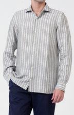 Camicia in lino rigato con collo francese