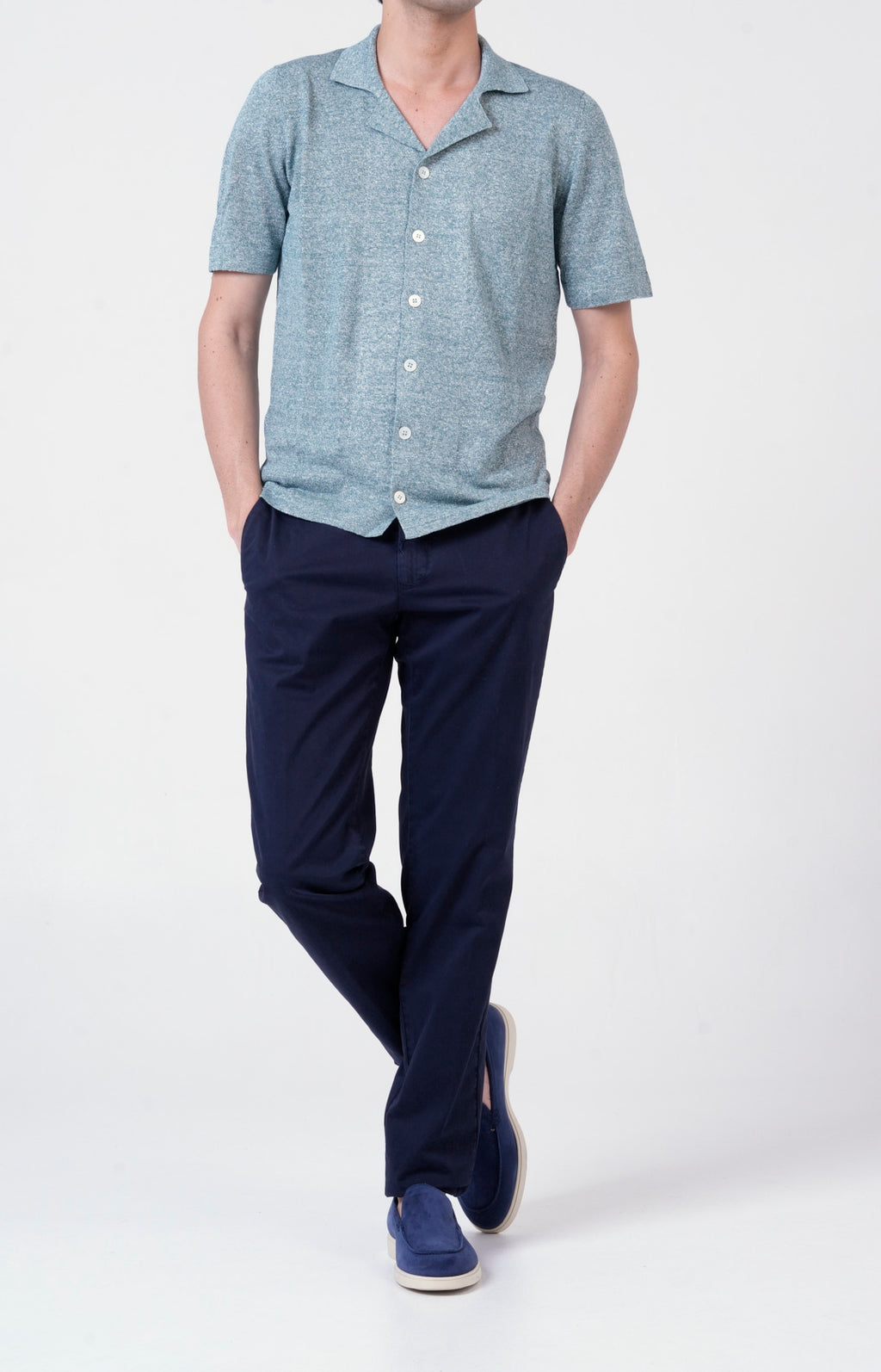 Short-sleeved shirt in linen and cotton knit
