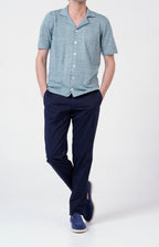 Short-sleeved shirt in linen and cotton knit
