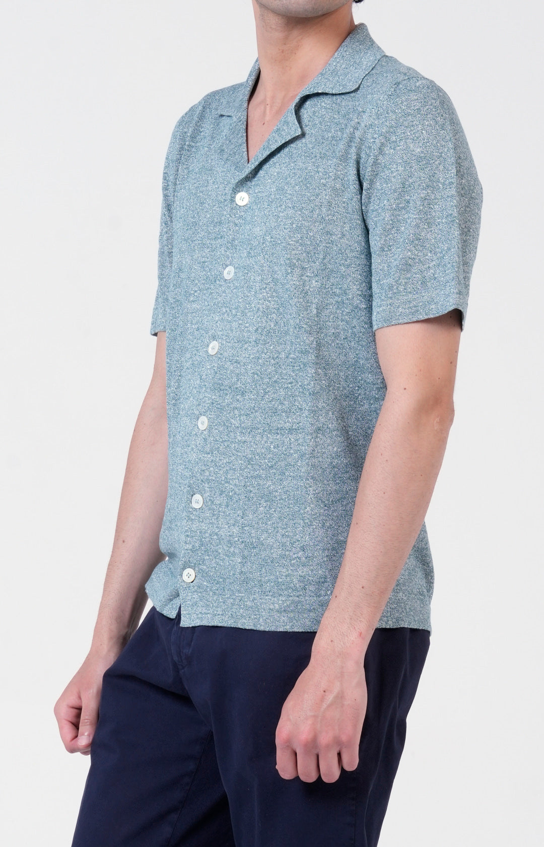 Short-sleeved shirt in linen and cotton knit