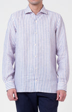 Camicia in lino rigato con collo francese