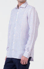 Camicia in lino rigato con collo francese