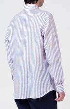 Camicia in lino rigato con collo francese