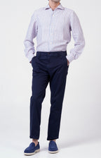 Camicia in lino rigato con collo francese