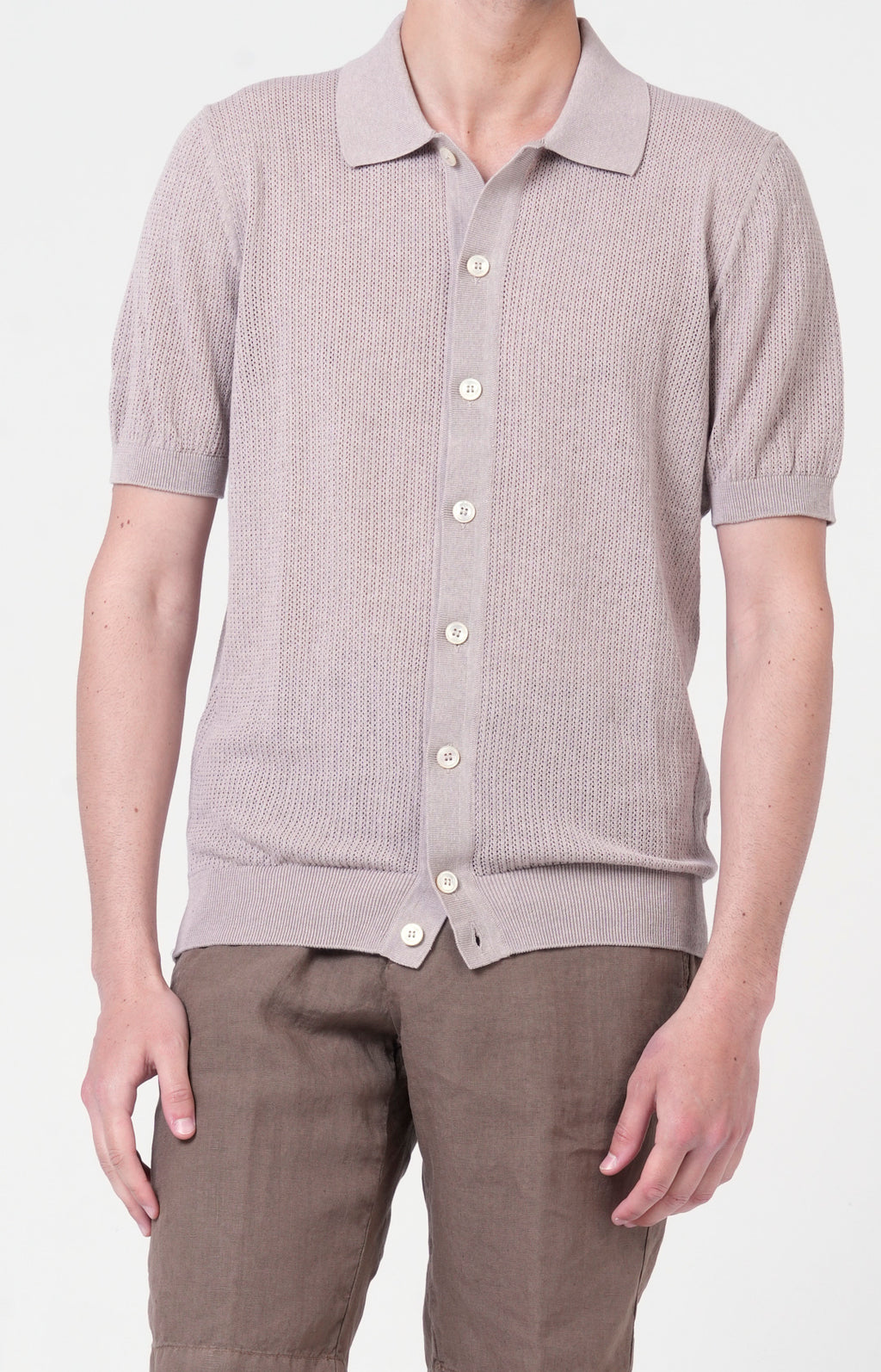 Camicia manica corta in cotone traforato