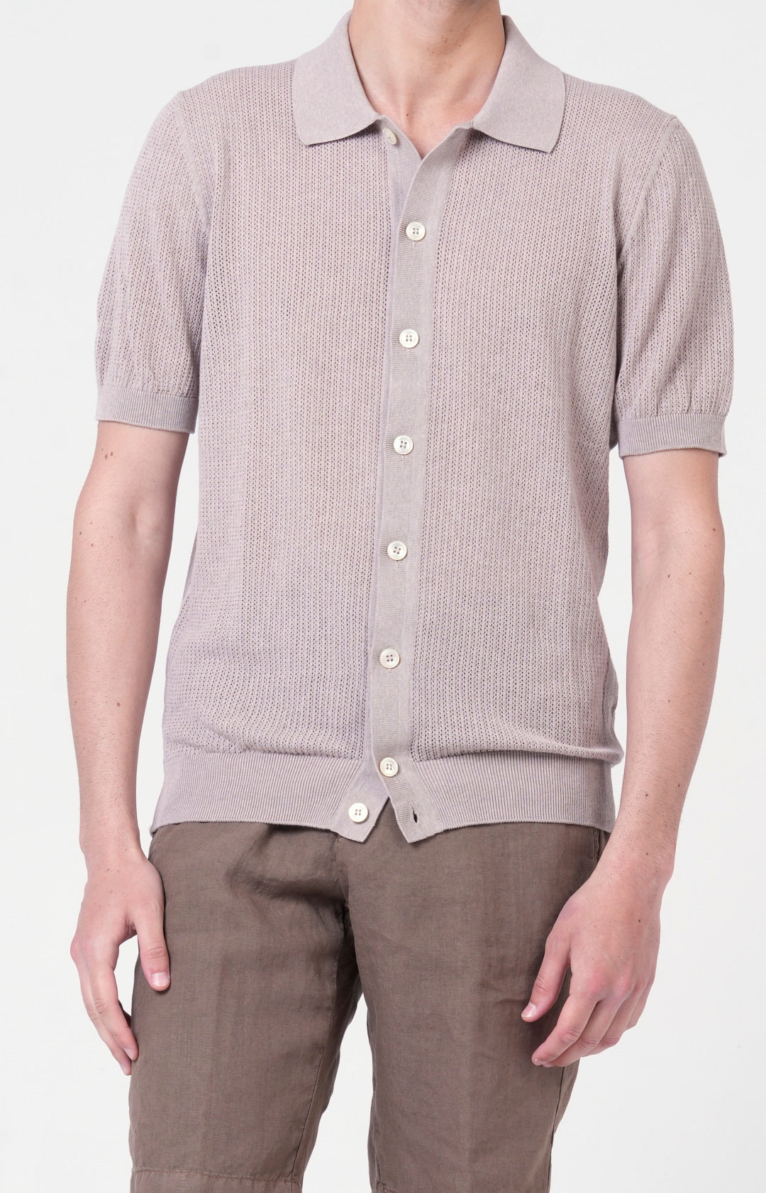Camicia manica corta in cotone traforato