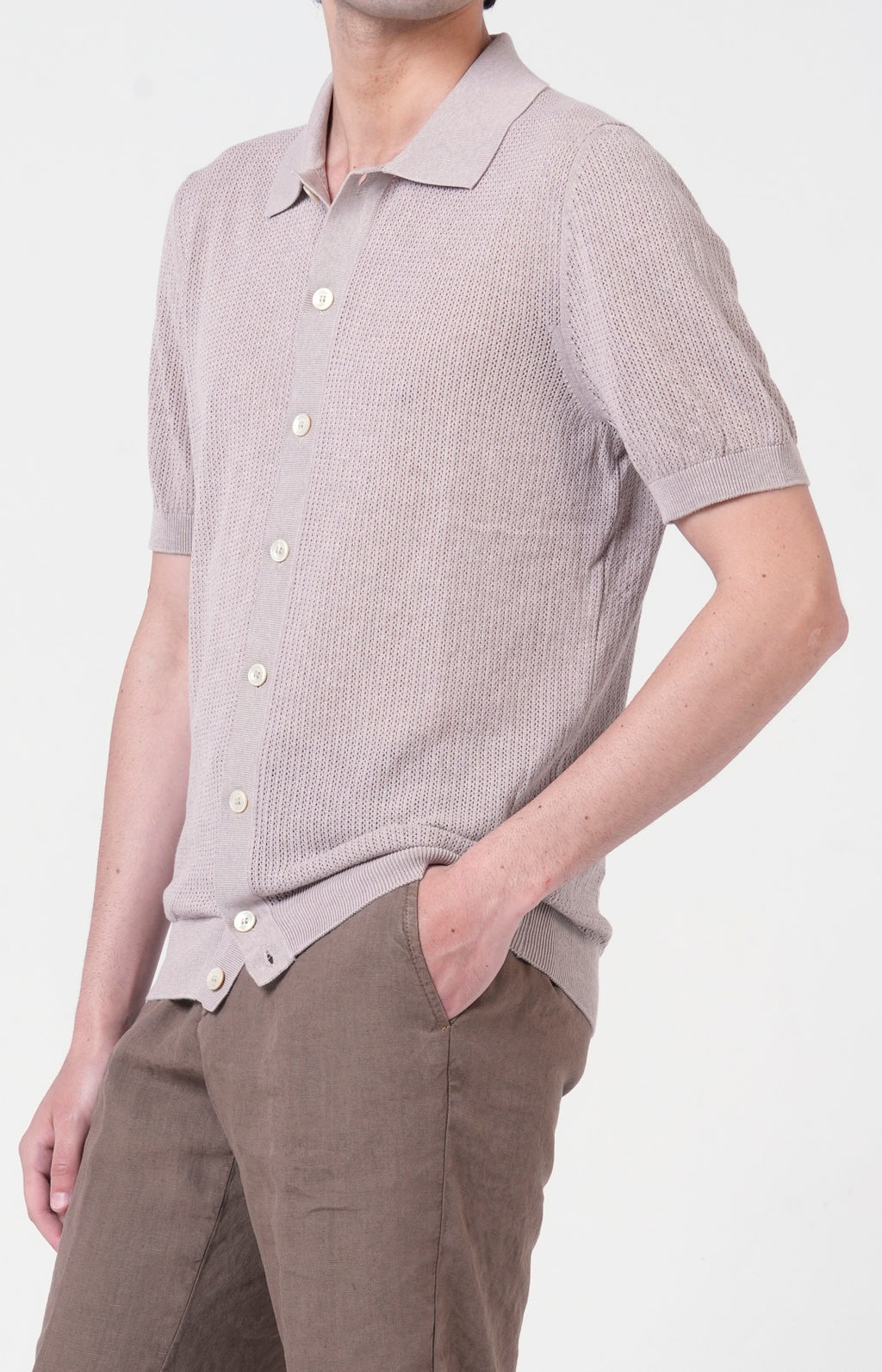 Camicia manica corta in cotone traforato