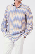 Camicia in lino rigato con collo francese