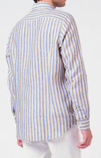 Camicia in lino rigato con collo francese