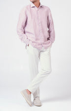 Camicia in lino rigato con collo francese
