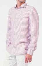 Camicia in lino rigato con collo francese