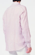 Camicia in lino rigato con collo francese
