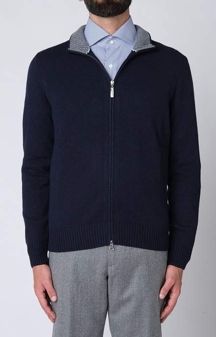 Wool and cashmere zip bomber jacket