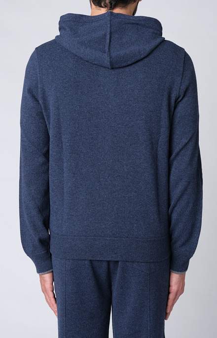 Felpa zip in lana e cashmere con cappuccio