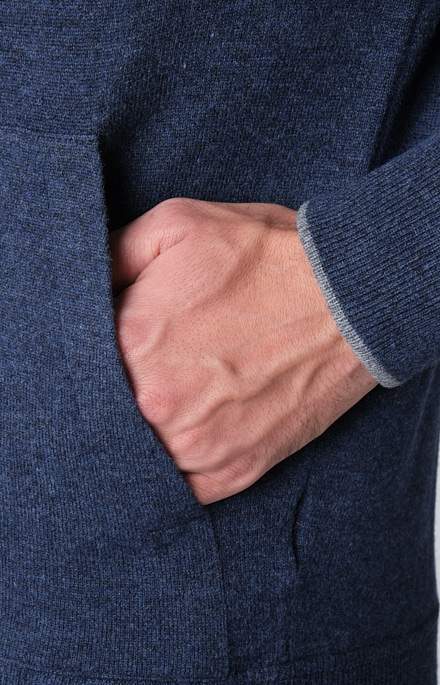 Felpa zip in lana e cashmere con cappuccio