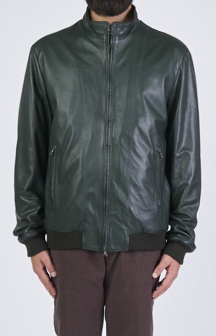 Leather zip bomber jacket