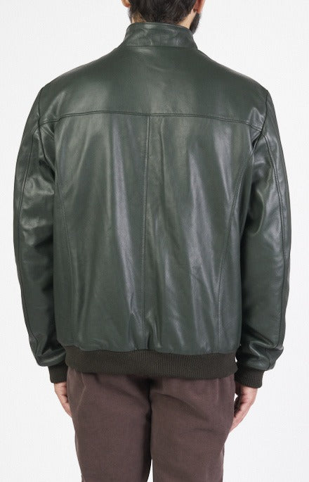 Leather zip bomber jacket