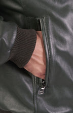 Leather zip bomber jacket
