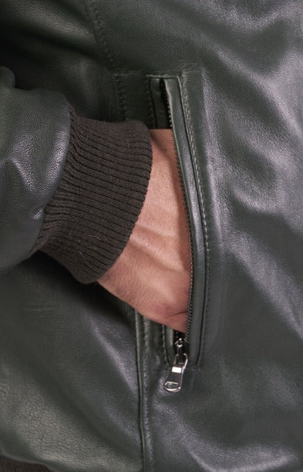 Leather zip bomber jacket