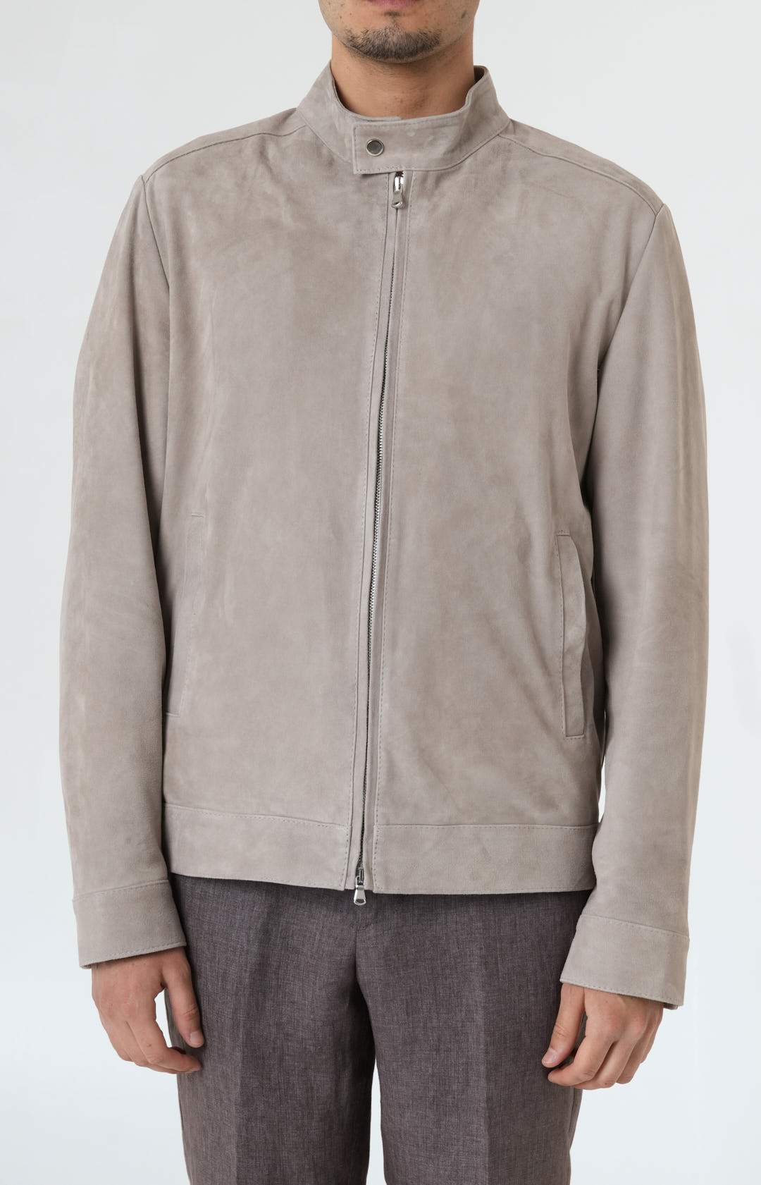 Suede zip bomber jacket