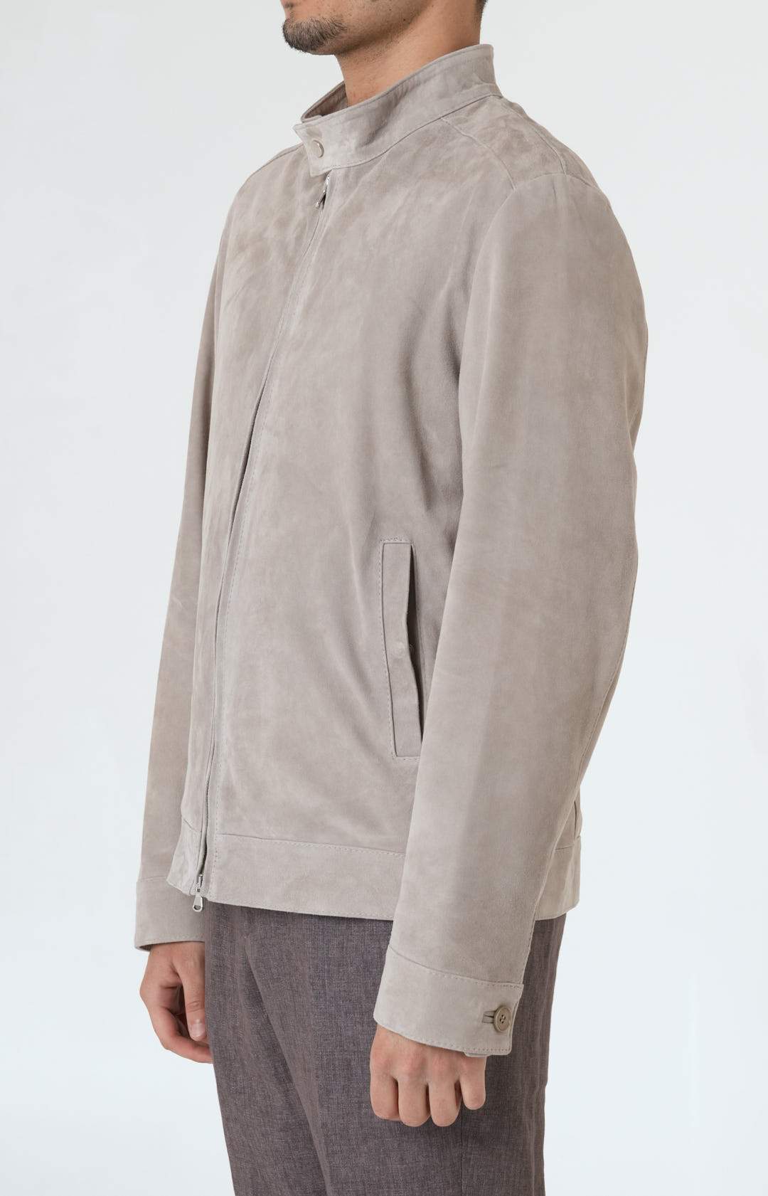 Suede zip bomber jacket