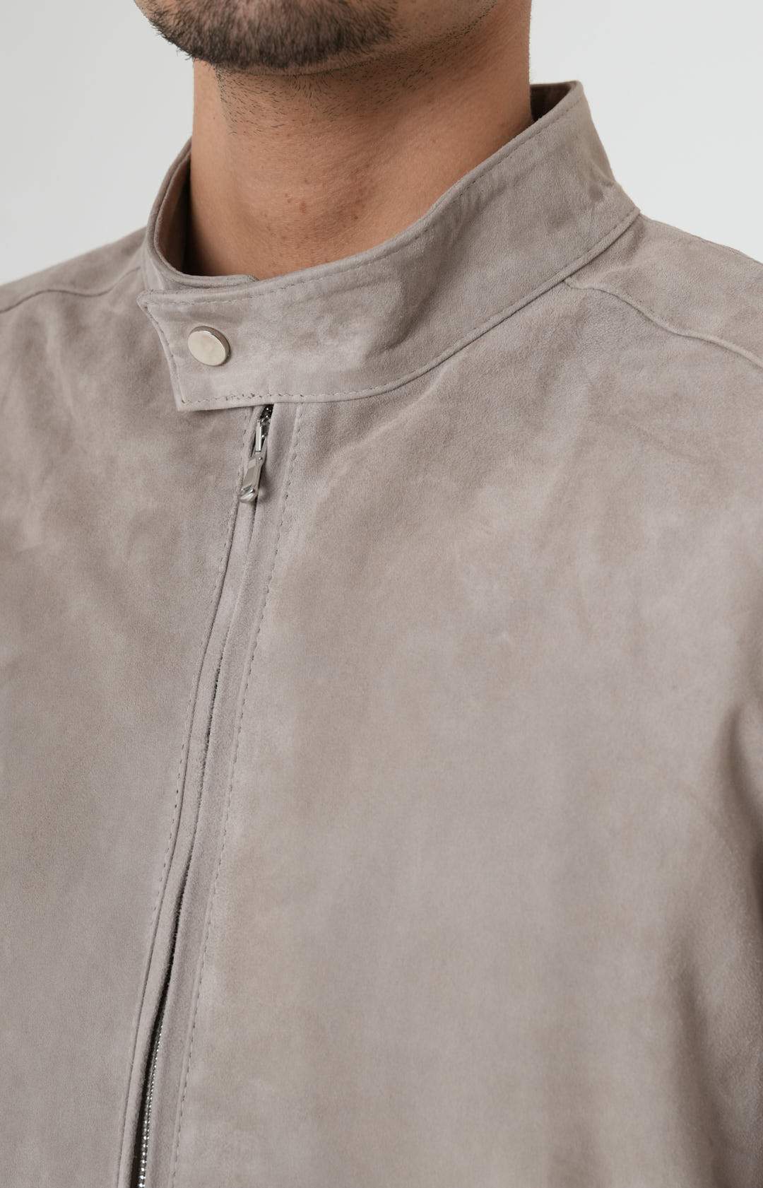 Suede zip bomber jacket