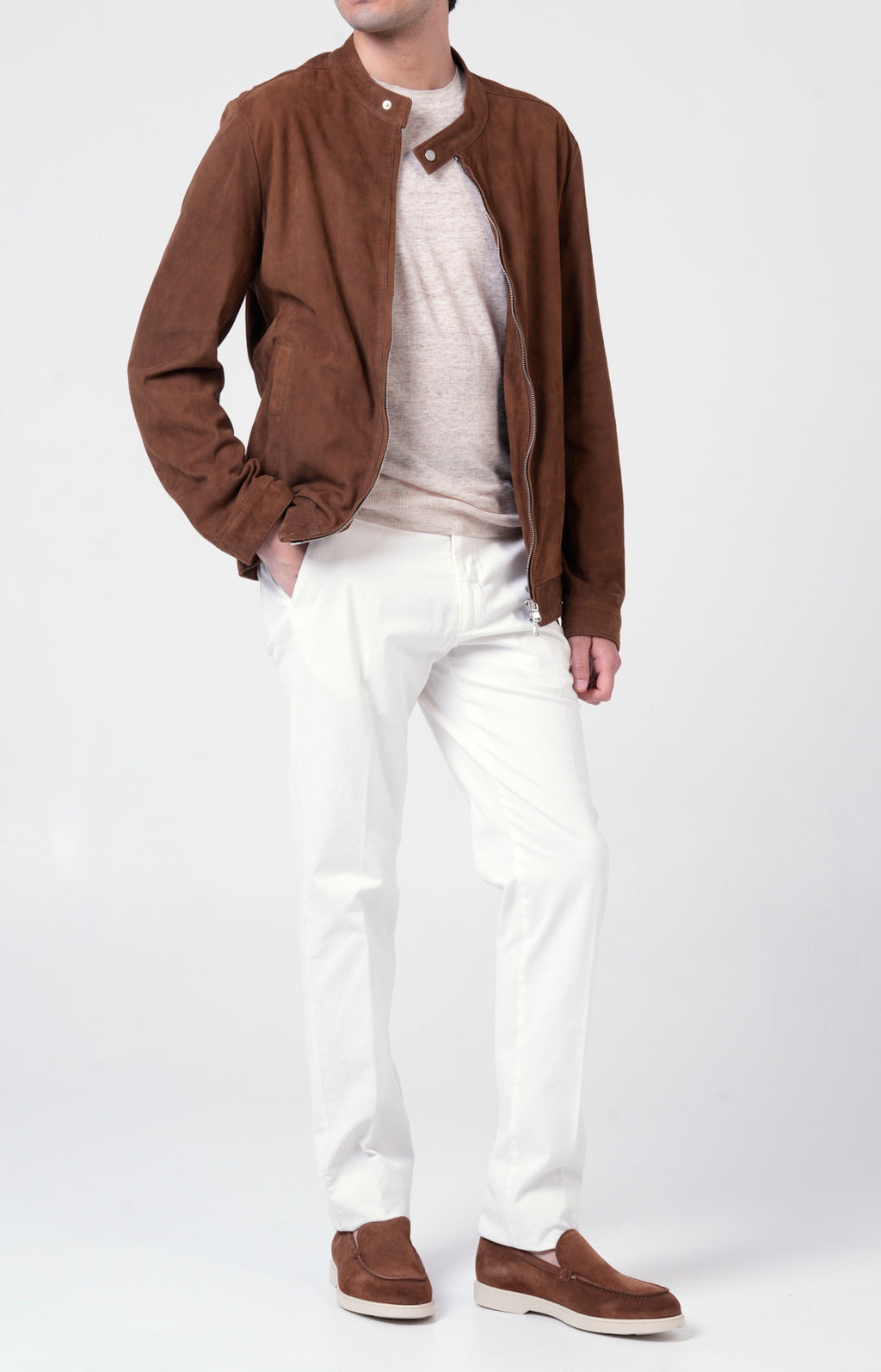 Suede zip bomber jacket