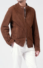 Suede zip bomber jacket