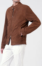 Suede zip bomber jacket