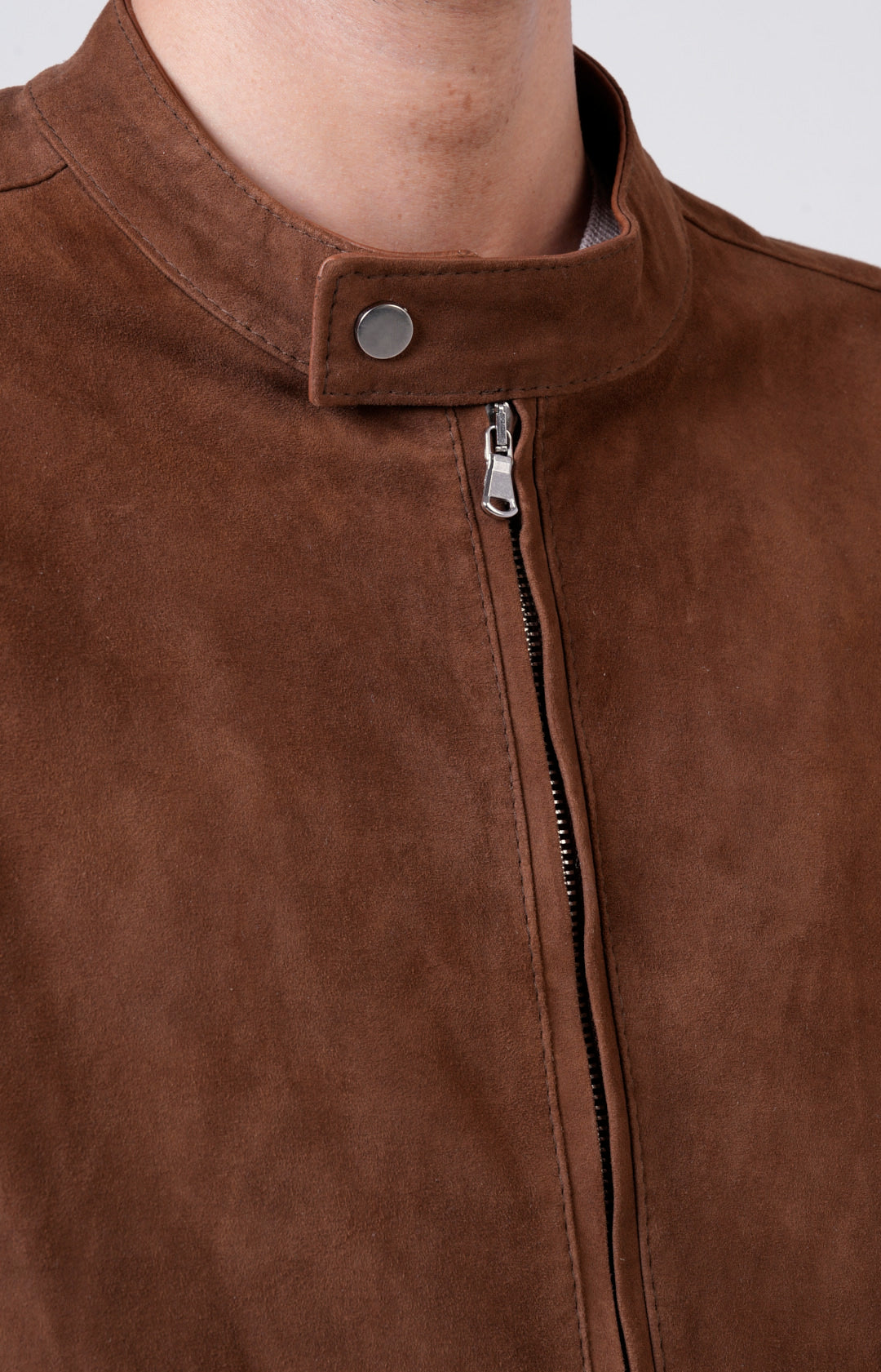 Bomber zip in pelle scamosciata