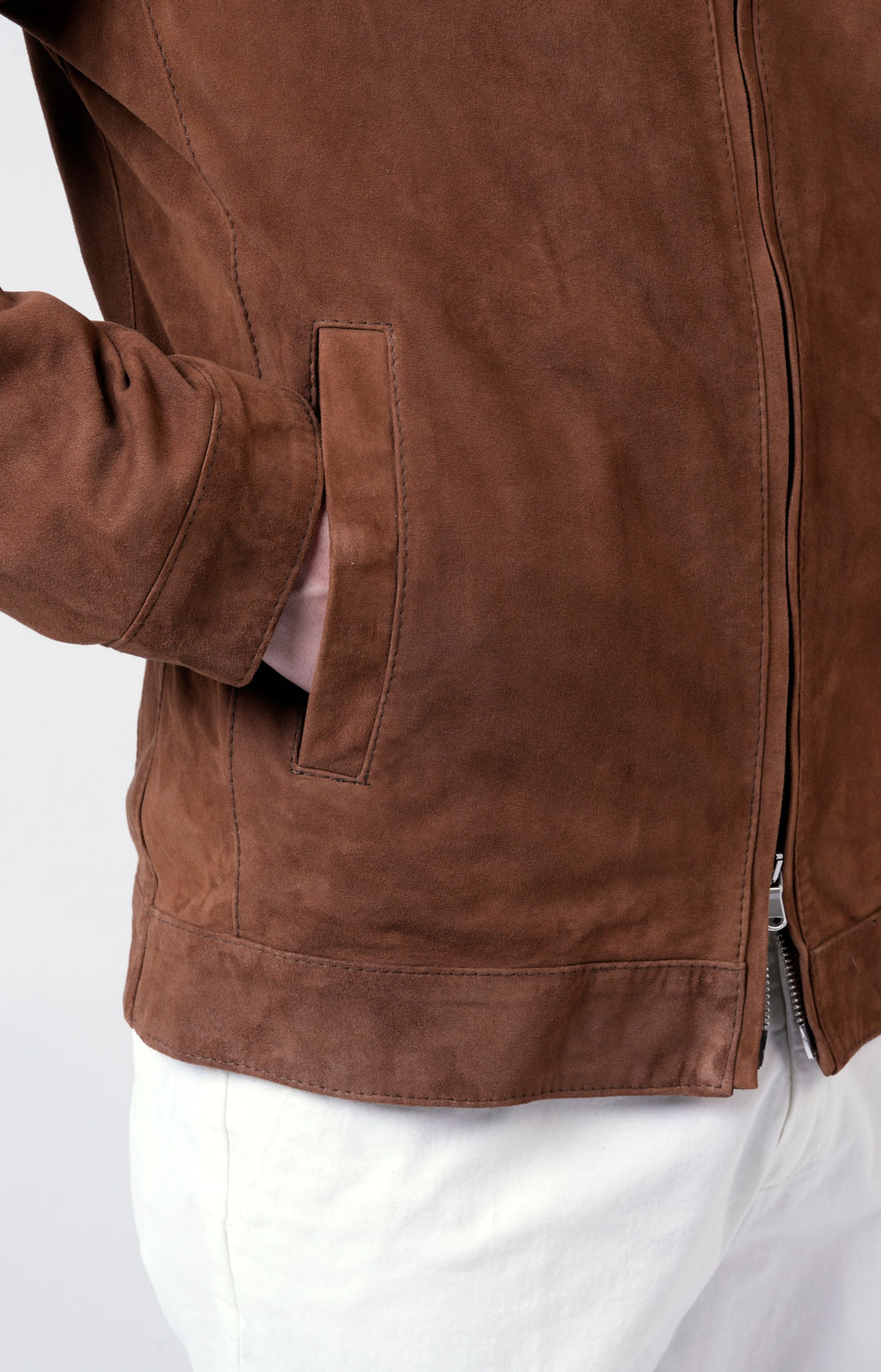 Suede zip bomber jacket