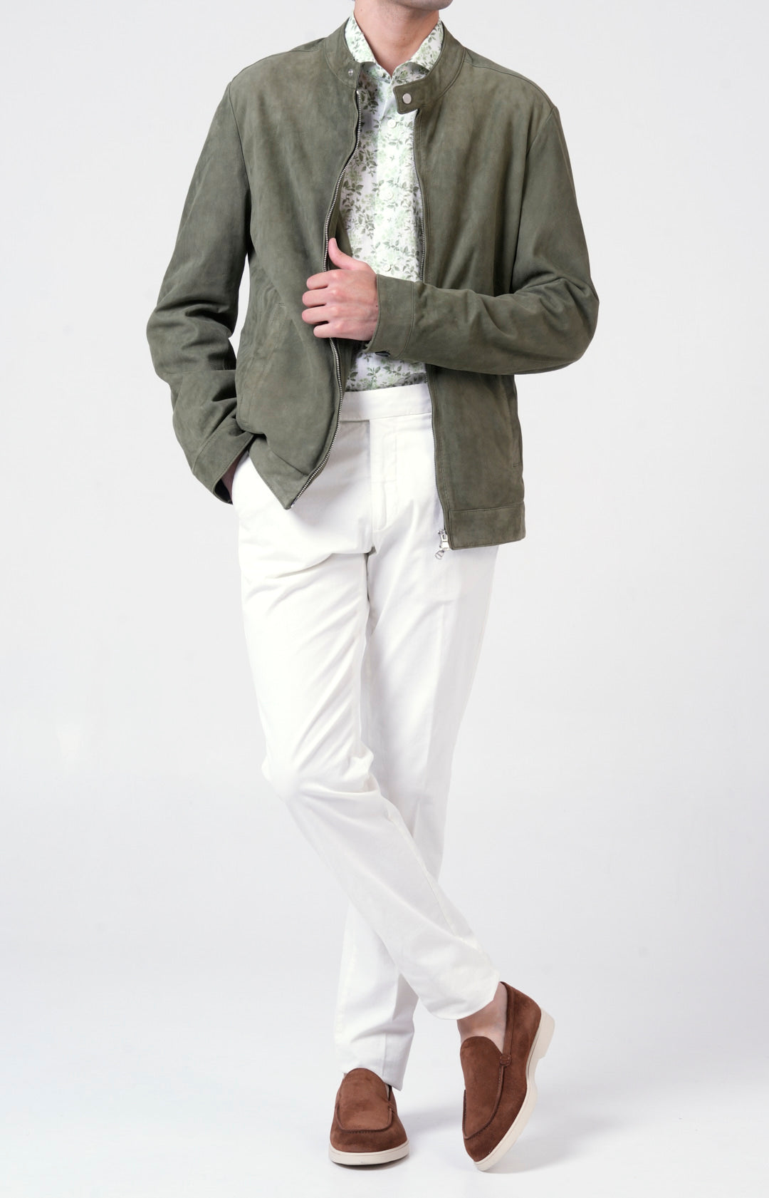 Suede zip bomber jacket