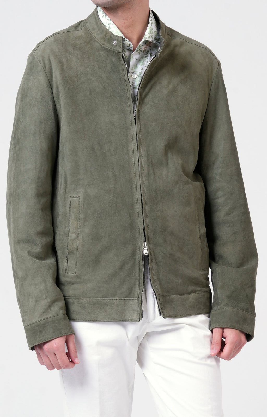 Suede zip bomber jacket