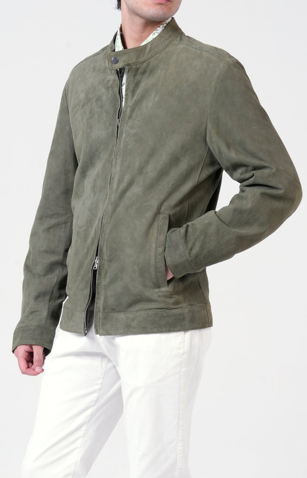 Suede zip bomber jacket