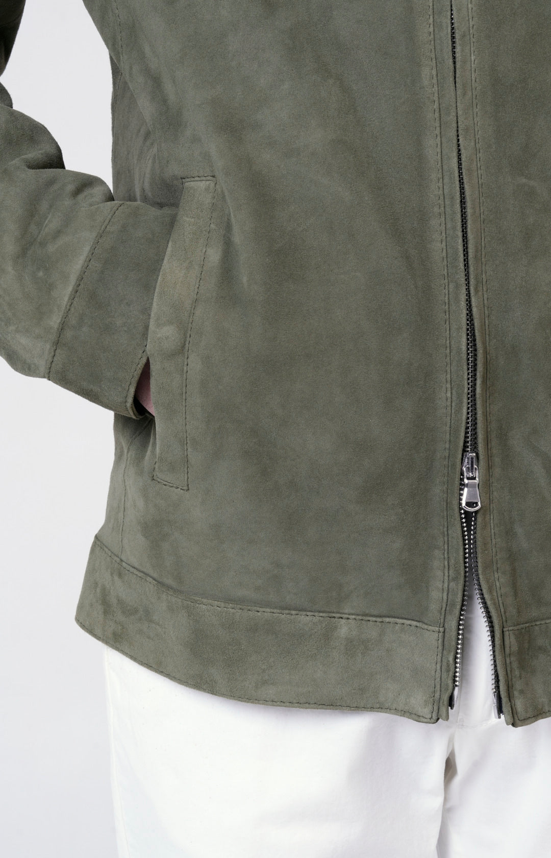Suede zip bomber jacket