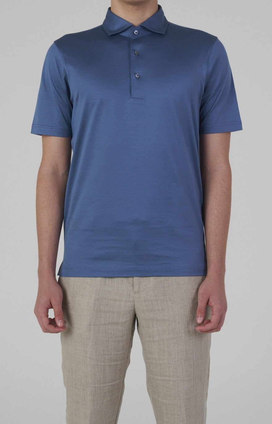 Short-sleeved polo shirt in ultra-light Scottish yarn