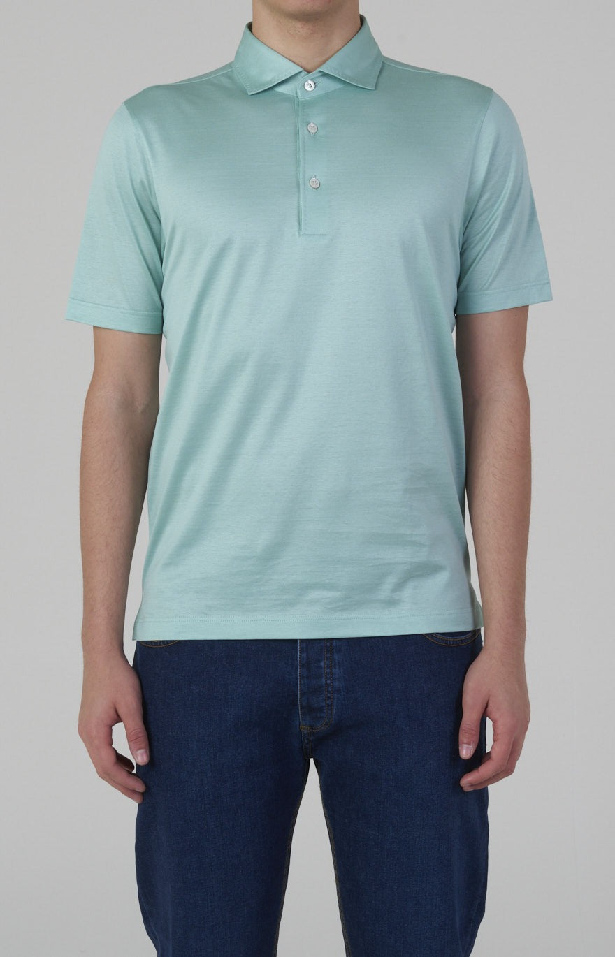 Short-sleeved polo shirt in ultra-light Scottish yarn