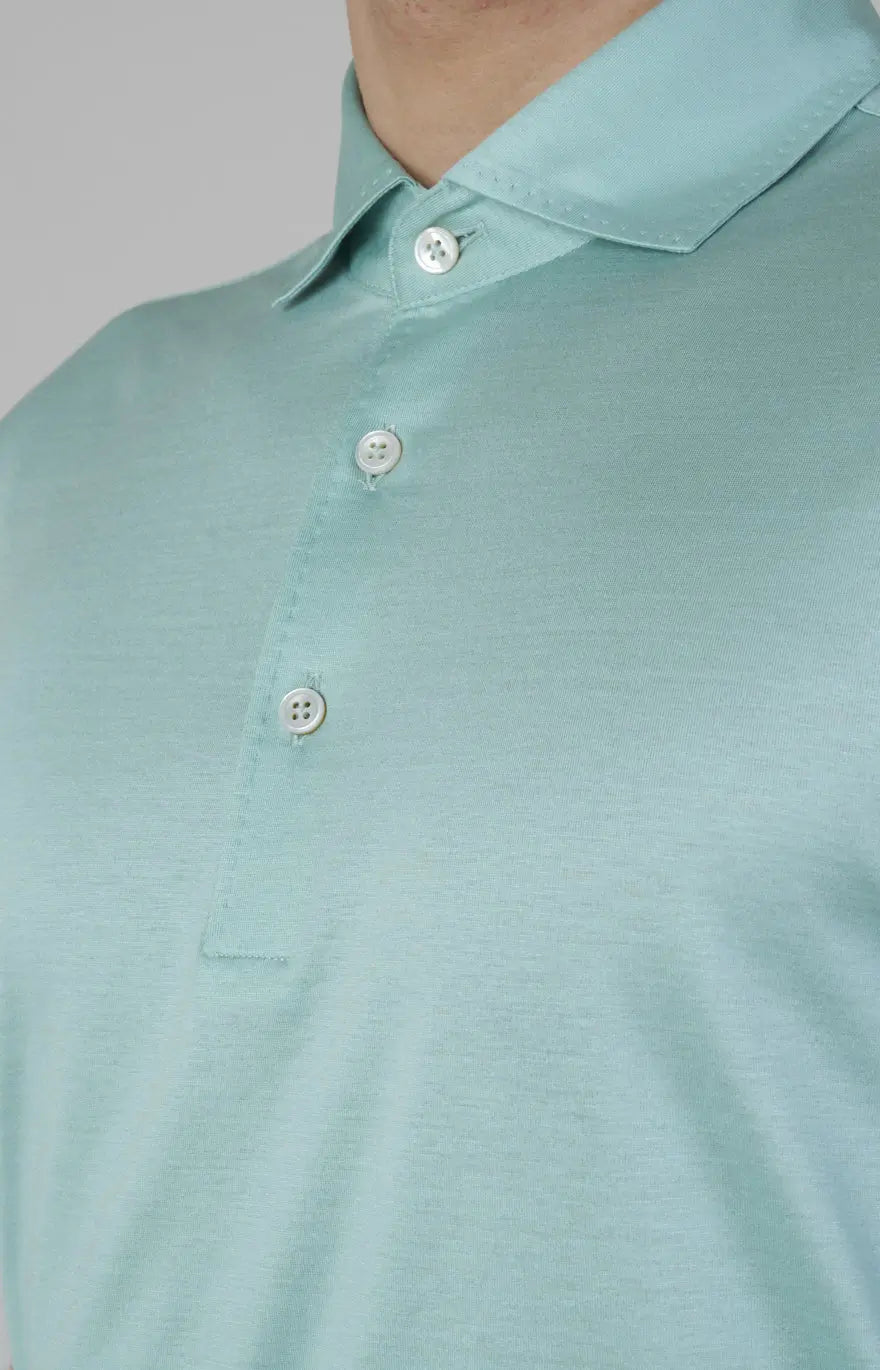 Short-sleeved polo shirt in ultra-light Scottish yarn