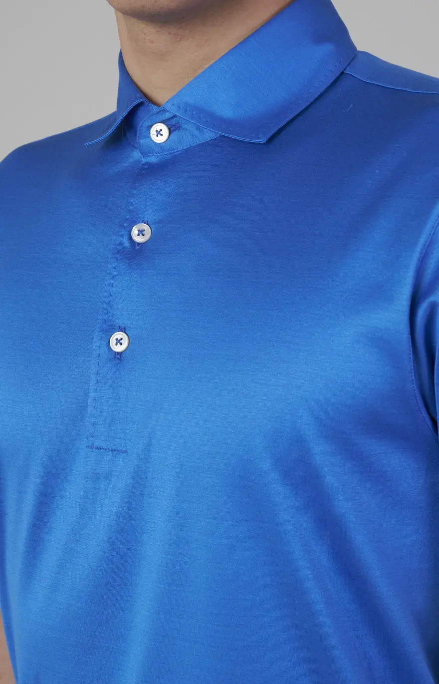 Short-sleeved polo shirt in ultra-light Scottish yarn
