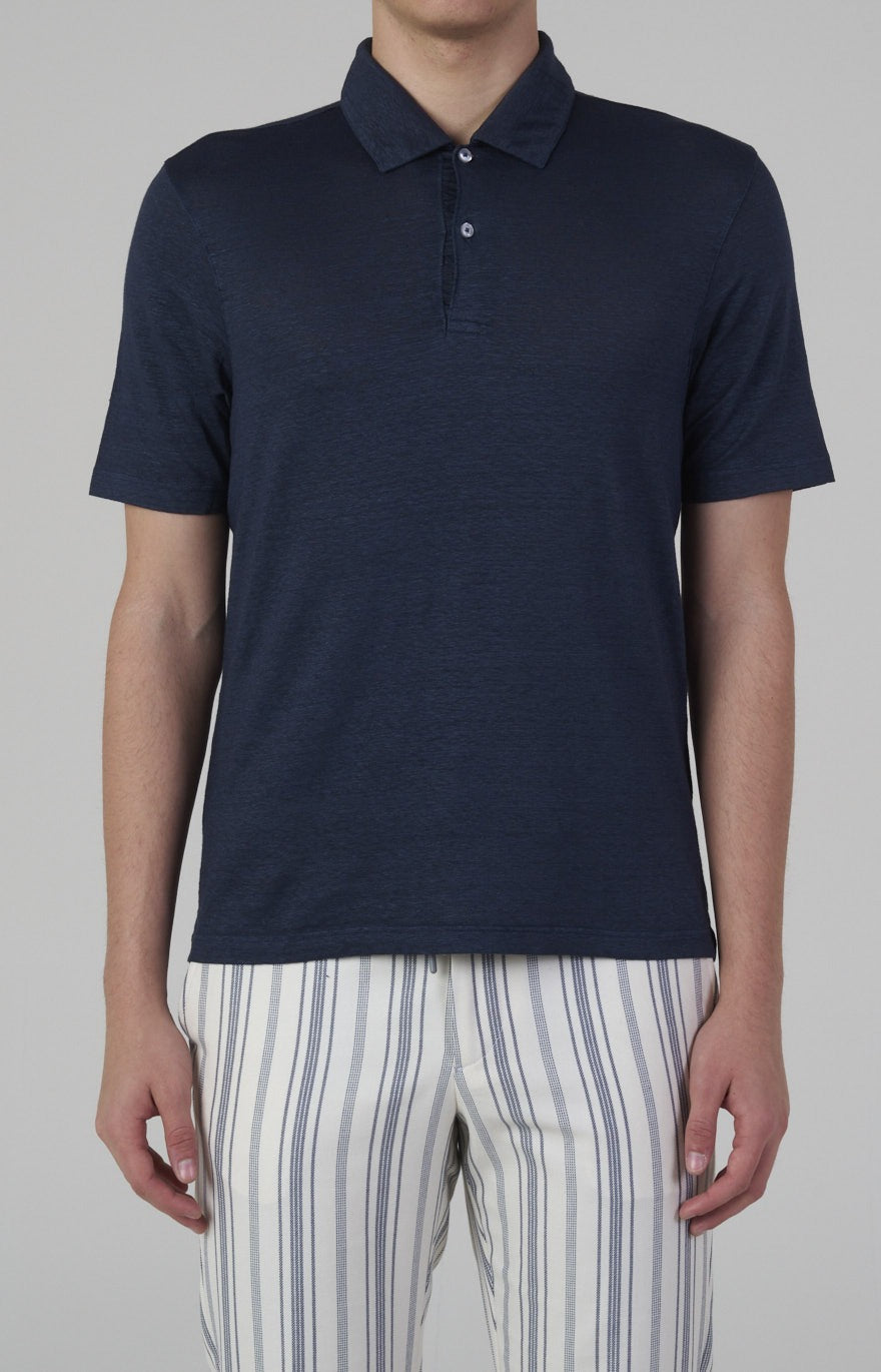 Short-sleeved polo shirt in ultra-light linen jersey
