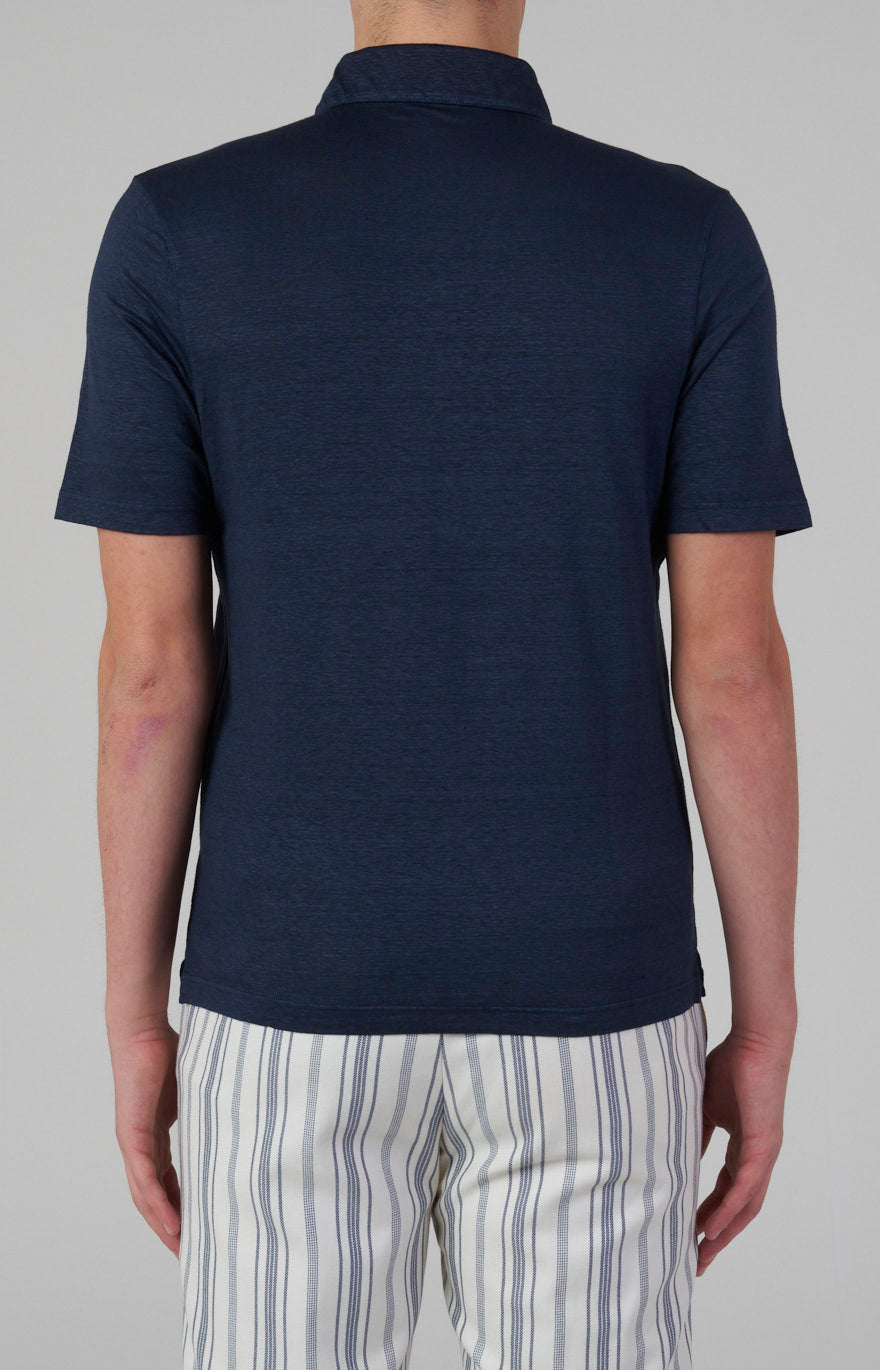 Short-sleeved polo shirt in ultra-light linen jersey