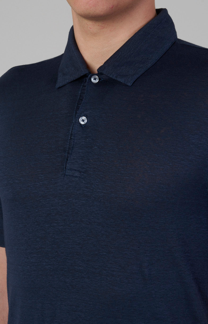 Short-sleeved polo shirt in ultra-light linen jersey