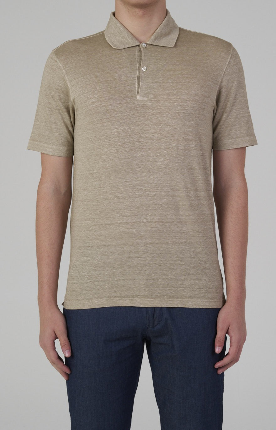 Short-sleeved polo shirt in ultra-light linen jersey