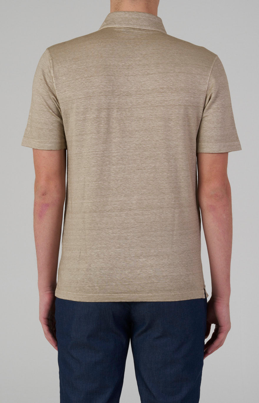 Short-sleeved polo shirt in ultra-light linen jersey