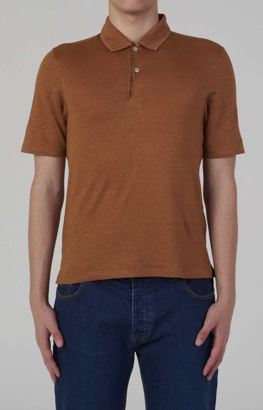 Short-sleeved polo shirt in ultra-light linen jersey